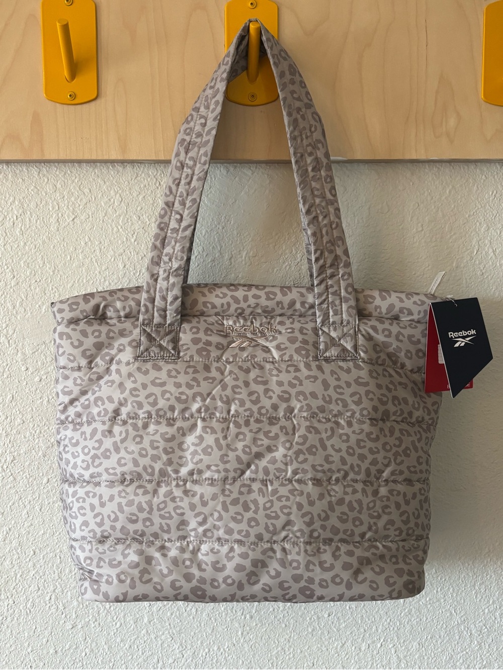 Reebok Quilted Leopard-Print Tote in Taupe and Beige